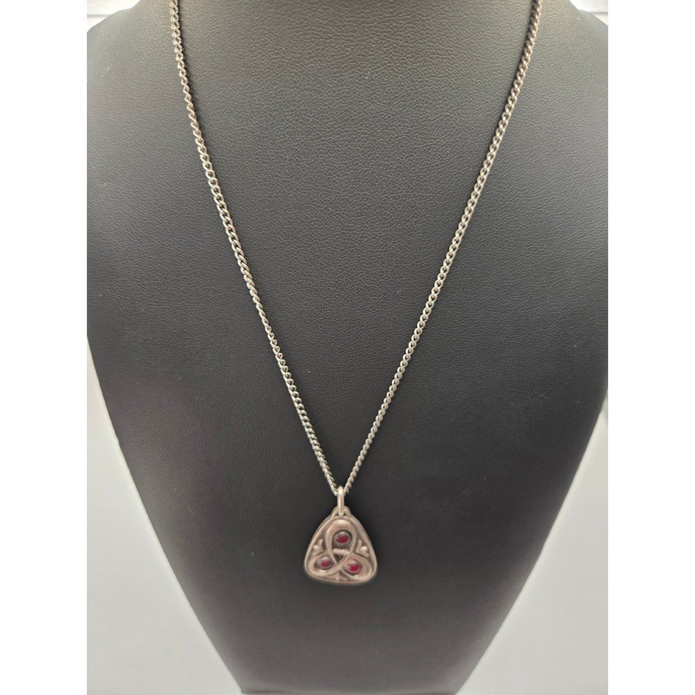 Vintage Sainte Anne De Beaupre Celtic Knot Red Cabochon Pendant Necklace Silver